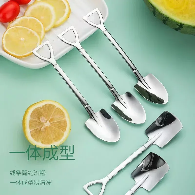 1PCS Coffee Spoon Shovel Spoons TeaSpoons Creative Spoon For Ice Cream Stainless Steel Dessert Scoop Tableware Cutlery Set